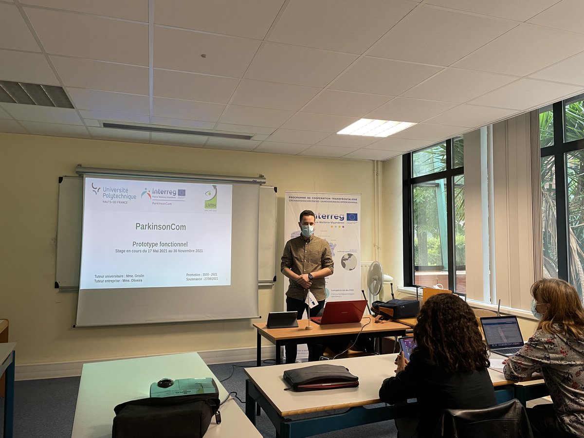 parkinson_com's tweet photo. Soutenance Master 2 TNSI @insahdf  de notre stagiaire Nejmeddine qui présente notre projet !! Félicitations
#uphf #UMONS #dragonslide #vlaamseparkinsonliga #Aviq #Interregfwvl #FEDER #franceparkinson #lamih #CNRS #institutcarnot #chulille #uzbrussel #associationparkinson https://t.co/VcnbbrFJhS