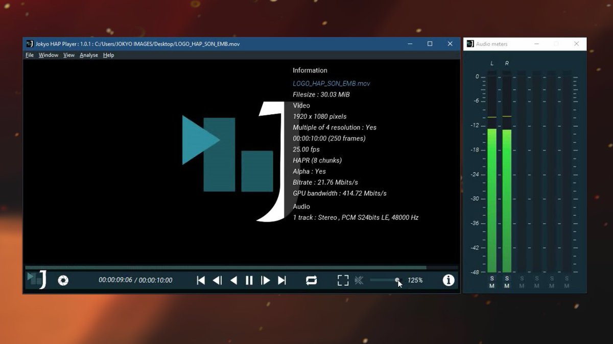 Jokyo HAP encoder (@jokyohapencoder) on Twitter photo A new version of JOKYO HAP Player with sound management !!!
New features :
- Audio support
- Support variable Fps.
- HAP file testing
- Snapshot
- Stability and UI improvments
jokyohapencoder.com/jokyo-hap-play…
<a href="/HapVideo/">HAP Video Codecs</a> A new version of JOKYO HAP Player with sound management !!!
New features :
- Audio support
- Support variable Fps.
- HAP file testing
- Snapshot
- Stability and UI improvments
jokyohapencoder.com/jokyo-hap-play…
<a href="/HapVideo/">HAP Video Codecs</a>