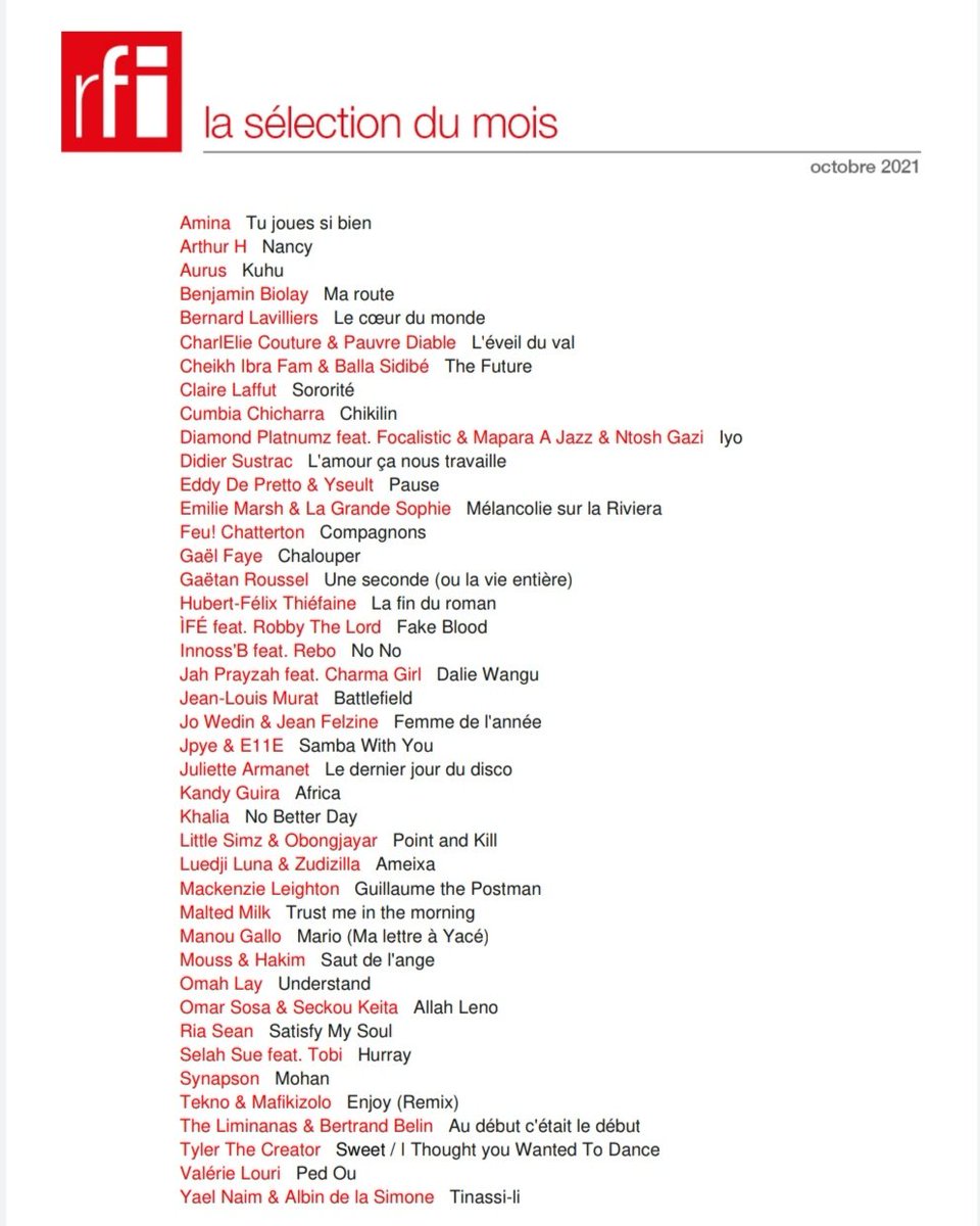 "L'amour ça nous travaille" dans la sélection du mois d'octobre, merci <a href="/RFI/">RFI</a> ❤️
Le clip, réalisé par <a href="/PierreGoupillon/">Passerelle demémoire</a>  ➡️
youtu.be/c7BxoV9rODg 
Le lien pour écouter la playlist ➡️ open.spotify.com/playlist/54LDE…
#marcherderriere #playlist #single <a href="/BalandrasEd/">Balandras Editions</a>