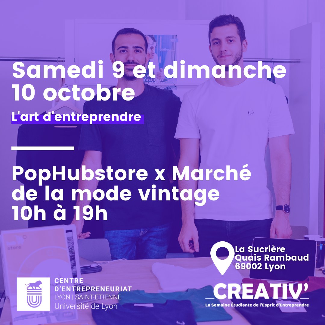 Semaine #CREATIV2021 - @MarcheModVintag 📆 Samedi 9 et dimanche 10 octobre, des étudiants-entrepreneurs accompagnés par le @CE_Lyon_SE s'invitent au Marché de la Mode Vintage ! Achetez vos billet d'entrée ici 👉 bit.ly/3nPrhYm