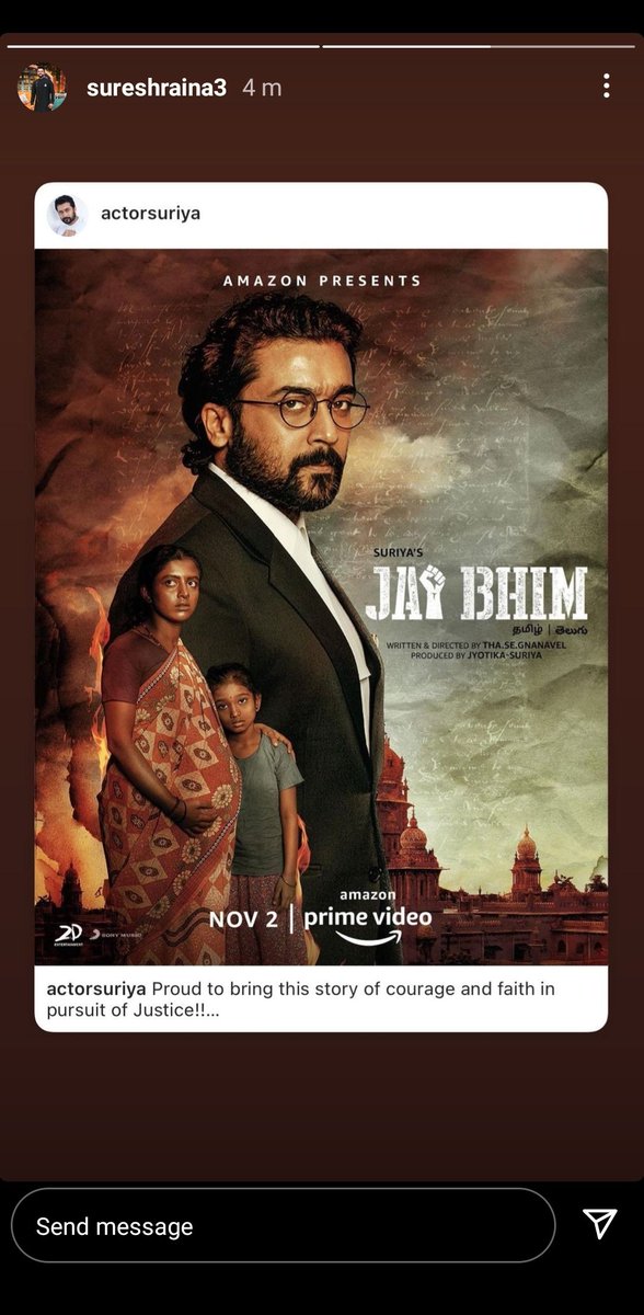 RohitMaara's tweet photo. • @ImRaina Instagram Story🔥

#JaiBhimOnPrime | Nov 2

#EtharkkumThunindhavan @Suriya_offl #VaadiVaasal https://t.co/2U3FMsRZqT