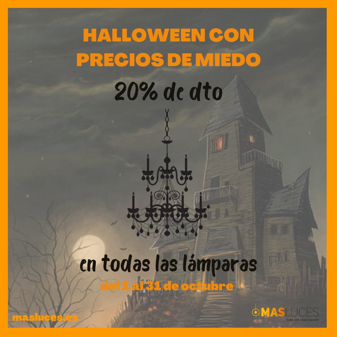 ¡Feliz Halloween! 🎃👻
En Mas Luces estaremos todo el mes con descuentos de miedo.
Entra en ow.ly/xomT50GgUKg y no te pierdas nuestras ofertas de Halloween.
masluces.es/lamparas-ilumi…
.
.
#halloween #halloween2021 rebajas #rebajasdehalloween #promociones #masluces #iluminacion
