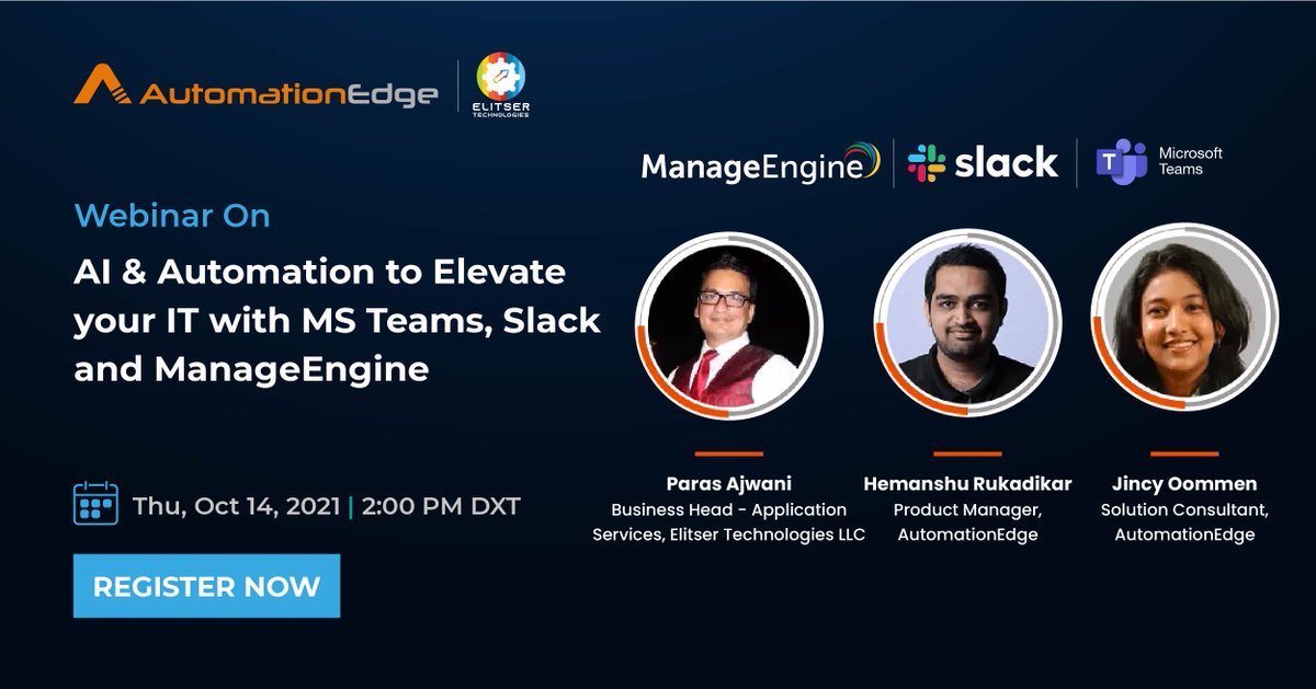 AutomationEdge's tweet image. Join now to know from the experts how to effectively leverage technology to automate up to 40% of #ManageEngine tickets and reduce ticket resolution cost by 190x.

Book your seat: bit.ly/3u7u0O4

#ITAutomation #Servicedeskautomation #ITSM #selfservice #cognibot #AI