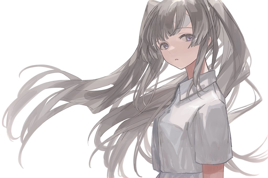 yukoku kiriko 1girl solo twintails white background long hair looking at viewer shirt  illustration images