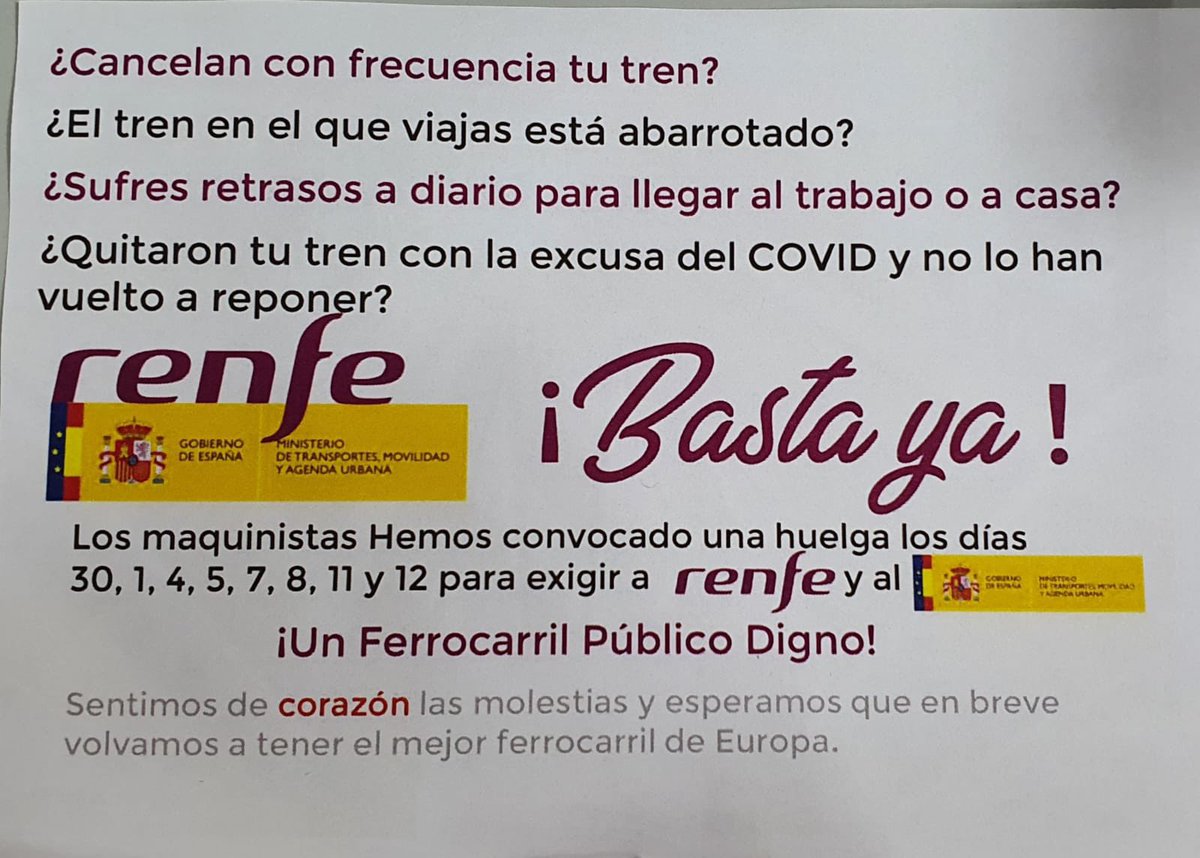 MiriamJLas's tweet photo. Por si todavía no sabéis que motivos tienen los maquinistas para hacer huelga, mi familia que trabaja en renfe me ha pasado esto. https://t.co/MFPCAymCDb