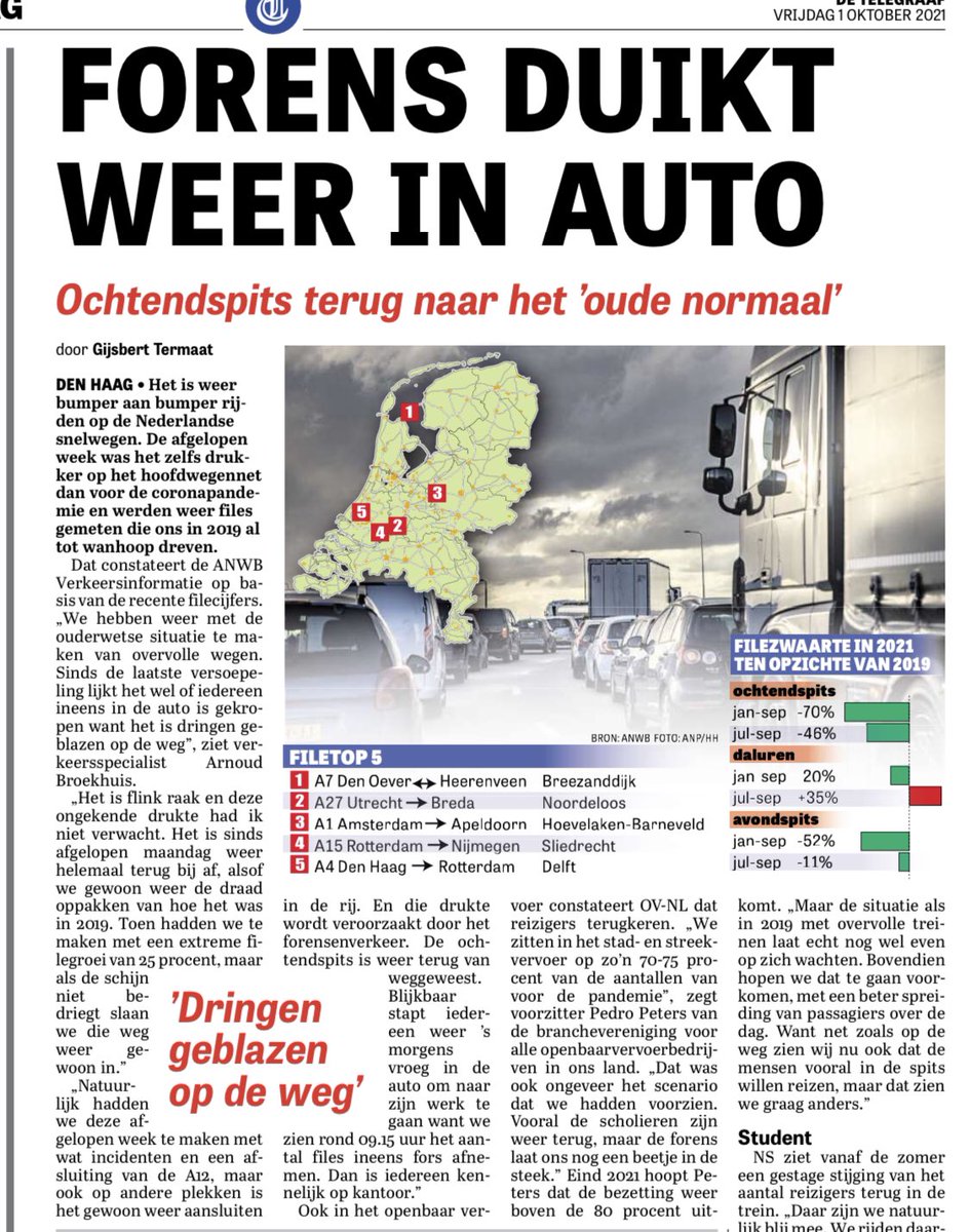 De file top-10 blijft en wordt alleen maar erger, zelfs als het thuiswerken (iets) toeneemt. Iedereen kan dat gewoon zien en merken. Daarom herhaaldelijke oproepen <a href="/BouwendNL/">Koninklijke Bouwend Nederland</a> en <a href="/MaximeVerhagen/">Maxime Verhagen</a> om investeringsbeslissingen niet langer uit te stellen. 

👇
bouwendnederland.nl/actueel/nieuws…