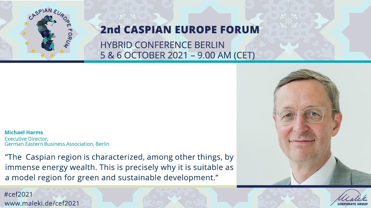 Is the #caspianseeregion 🌊⚓ a model for green an sustainable development? We are delighted to welcome Michael Harms, Executive Director at @OstAusschuss to the upcoming Caspian Europe Forum 2021 #cef2021 to address major questions 📢Info: maleki.de/cef2021