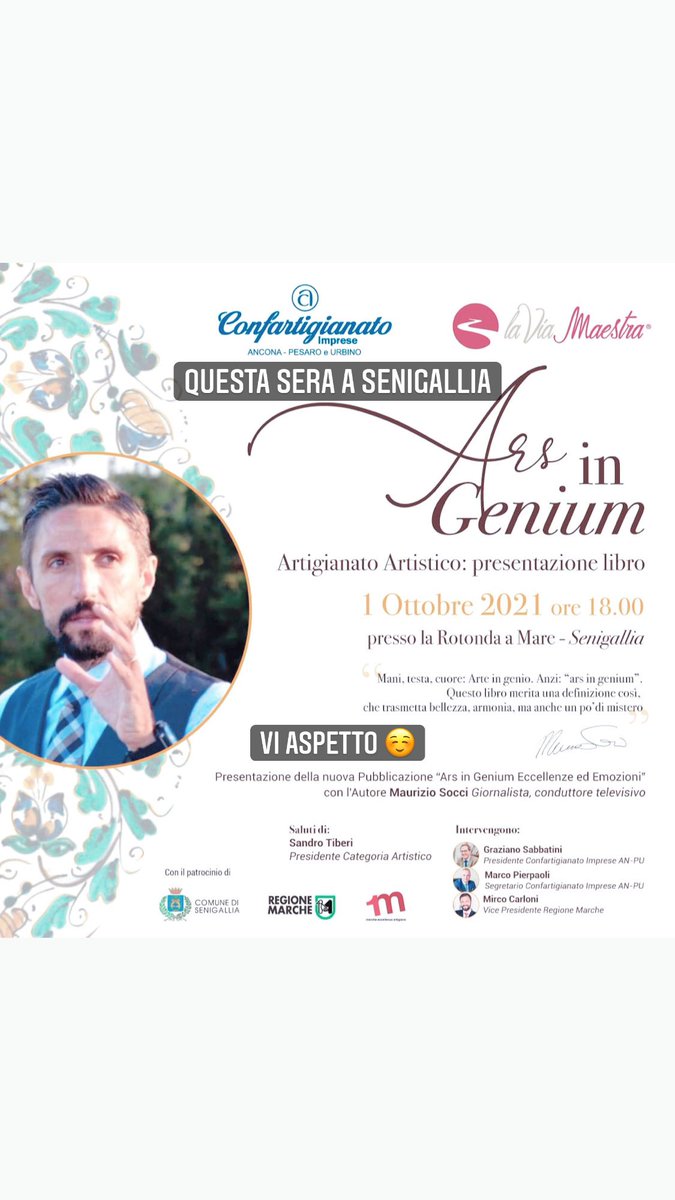 C’è un viaggio da fare. Incontrerai la bellezza del saper fare marchigiano, lungo una strada chiamata la “Via Maestra”. Conoscerai donne e uomini che tramandano il saper fare marchigiano nel futuro. Io l’ho fatto. 
Ne è nato un libro che presentiamo stasera, Rotonda di Senigallia