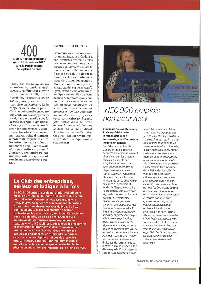 PipaClub's tweet image. [#plainedelain] 𝙇𝙚 𝙋𝙄𝙋𝘼 𝙩𝙞𝙚𝙣𝙩 𝙗𝙤𝙣 𝙡𝙖 𝙗𝙖𝙧𝙧𝙚 💪, à la Une du magazine @Eco_Ain ➡️ Retour sur notre grande soirée économique du 23 septembre dernier. 
Extrait du 30/09/2021 - Merci😉
#ain #aura #Economie