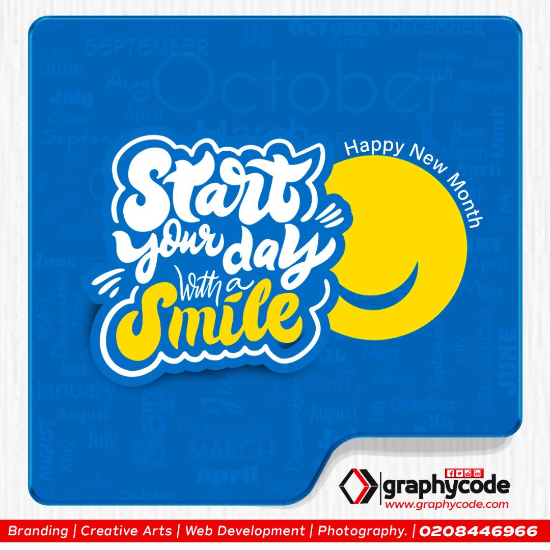 graphycode's tweet photo. #happynewmonth ❤️❤️❤️ OCTOBER. Start the day with a smile 😊😍
#CreativeArts #Webdesign #photography #socialmediamarketing 
Email: info@graphycode.com, 
https://t.co/io4nvMK66D #graphics 
#photoshop 
#october2021 #graphicdesigntips #desing #creativeagency https://t.co/vnSkU2lKtY