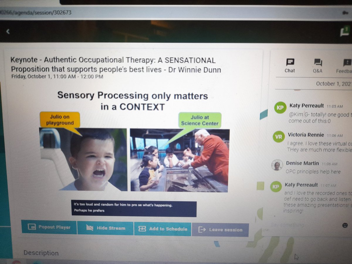 Delighted to welcome <a href="/winniedunn/">Winnie Dunn</a> to the #CYPF21 Annual National Conference.

"Sensory processing only matters in context"

Engagement is possible for people with every sensory profile!

<a href="/RCOT_CYPF/">RCOT CYPF</a>
