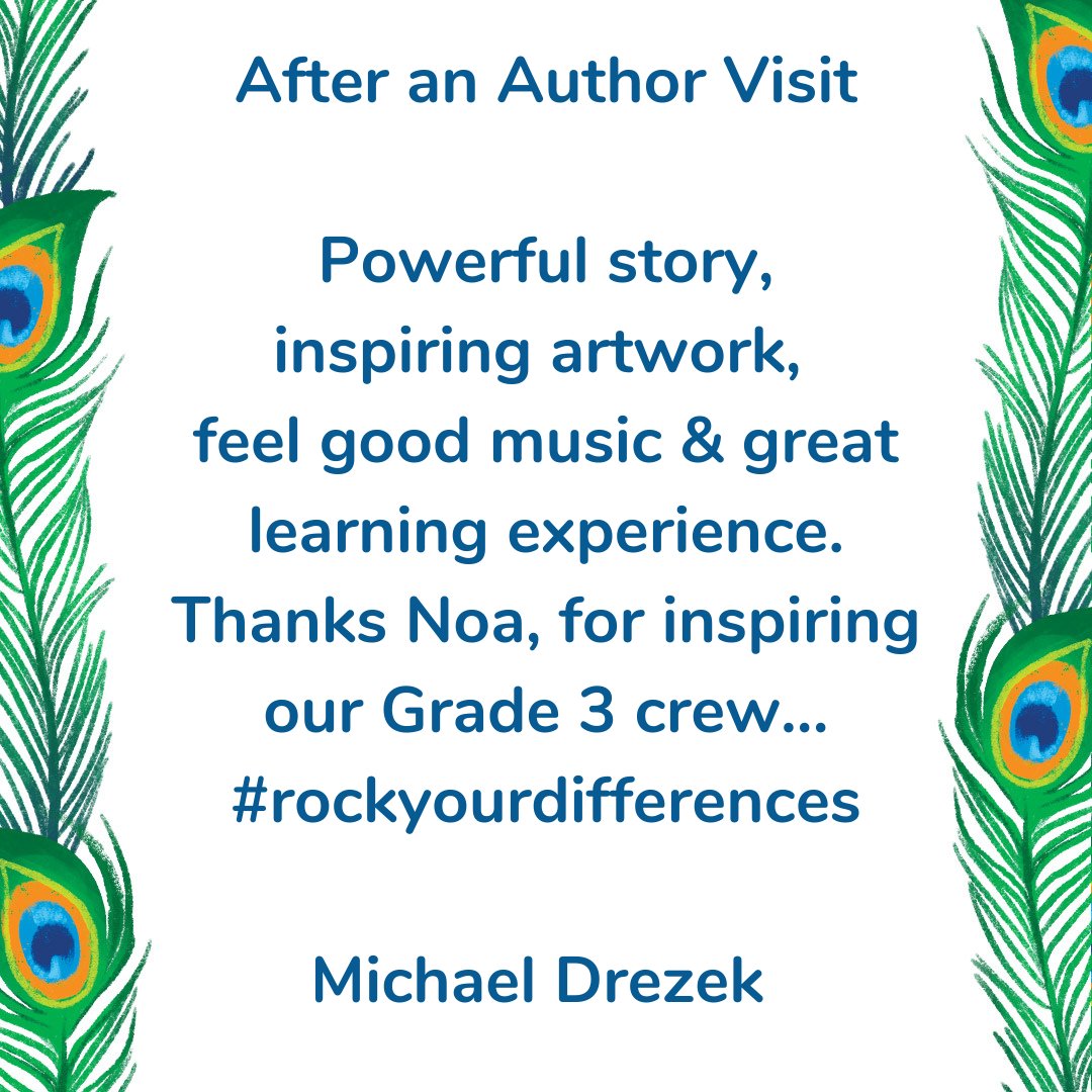 After an author visit to @LakeshoreCDC, @m_drez said, 'We had the BEST time strumming with @iamnoadaniel
 today.' He also added a lovely review! 🦚🎶🦚🎶

#edtechLSC @DigCitSummit #RockYourDifferences #DigCit #SEL #FeedbackFriday #FunFriday #Feedback #feelgoodFriday #music #Strum