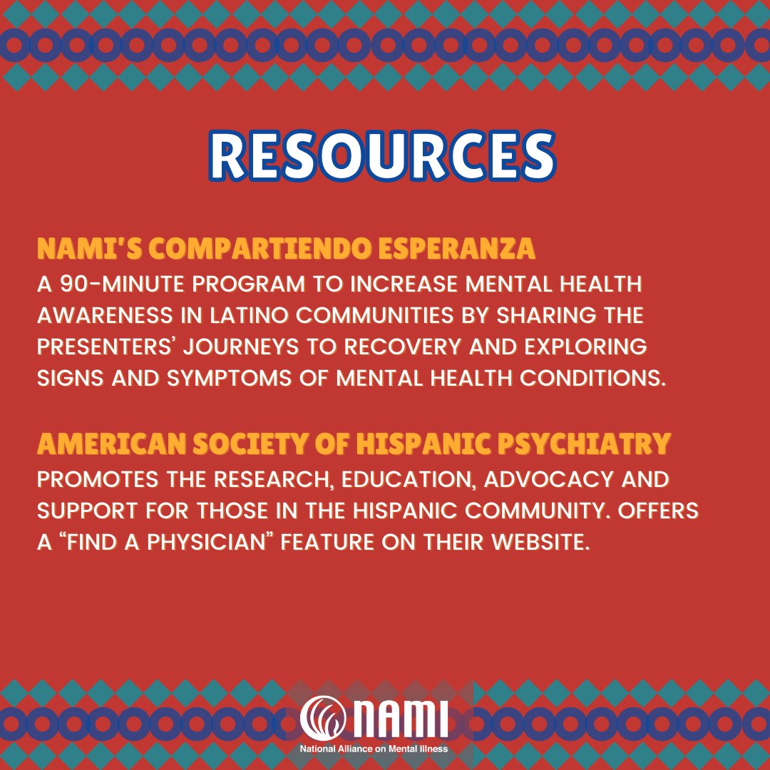 NAMICommunicate's tweet photo. Mental health resources for the Hispanic / Latinx community. #HispanicHeritageMonth https://t.co/SVujBIxYNu