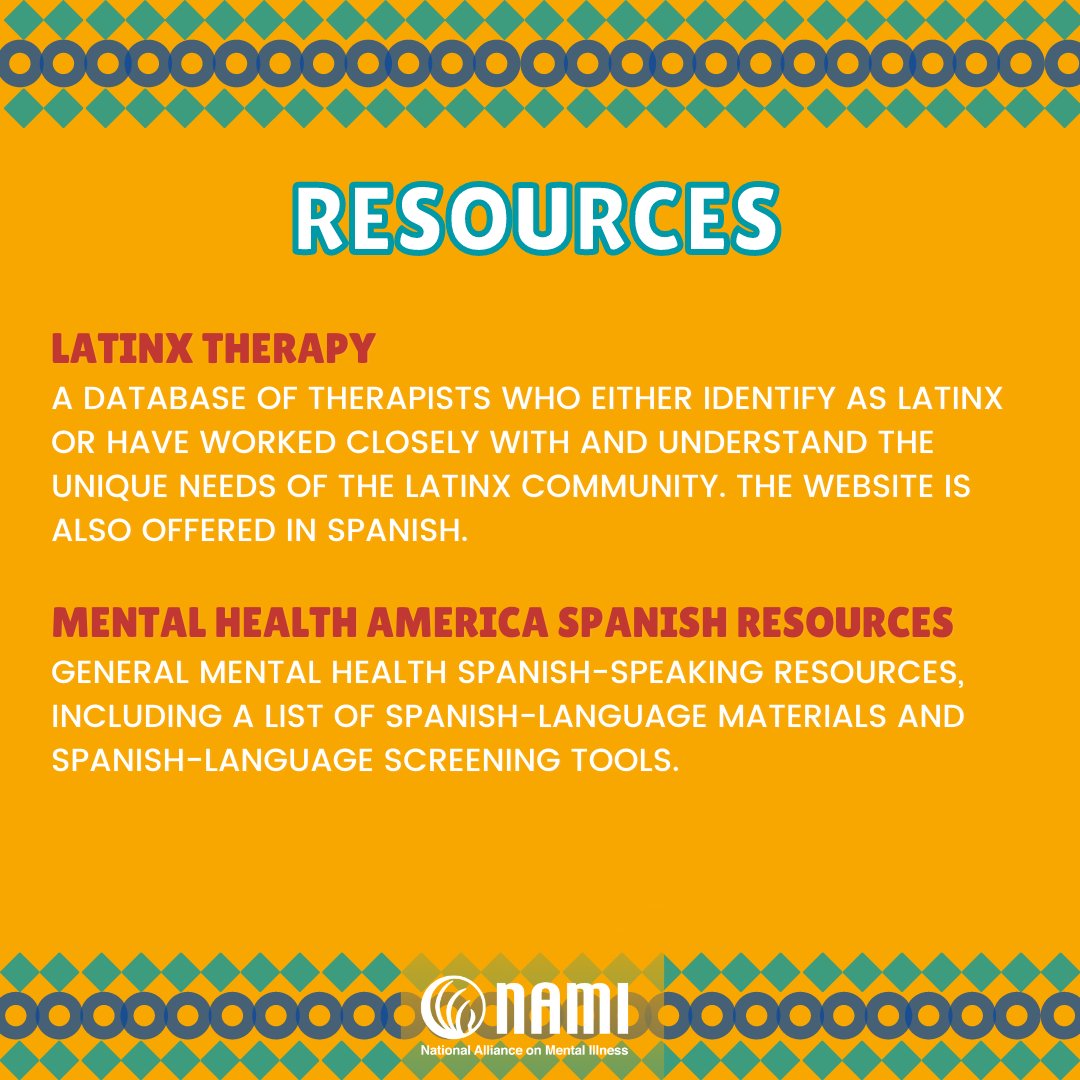 NAMICommunicate's tweet photo. Mental health resources for the Hispanic / Latinx community. #HispanicHeritageMonth https://t.co/SVujBIxYNu