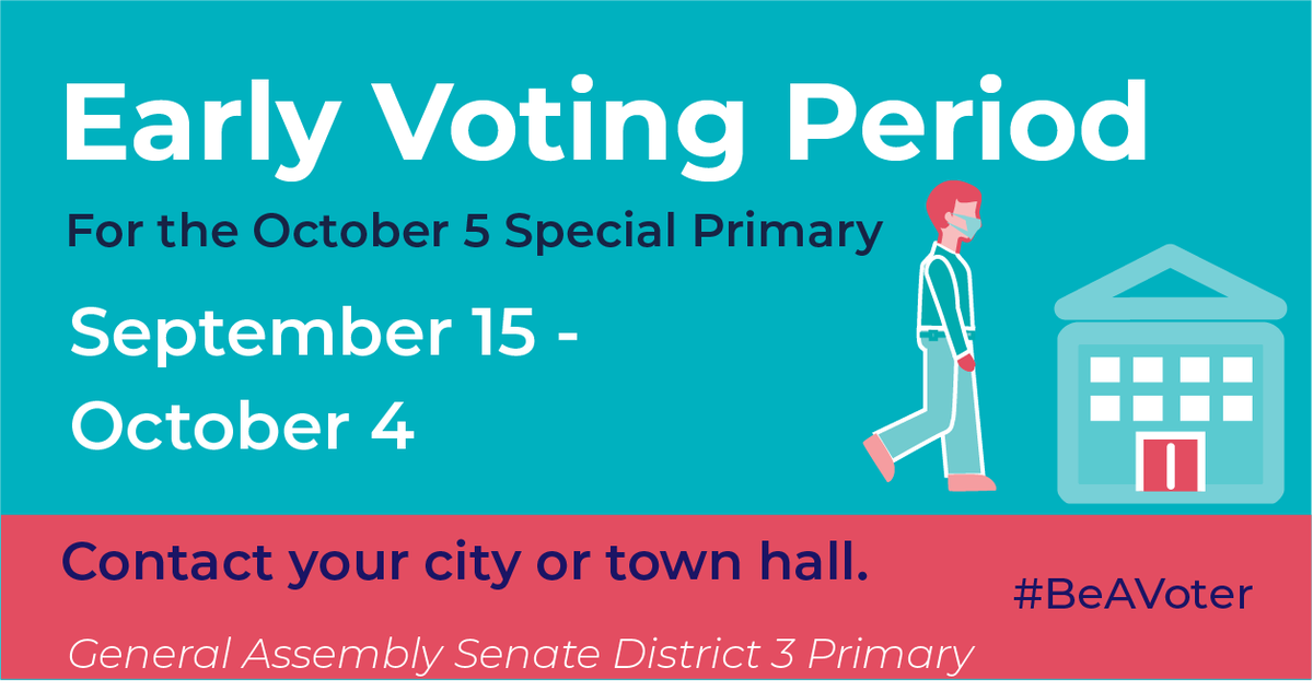 RISecState's tweet photo. #BeAVoter! The RI Senate District 3 Primary Election is Tuesday, October 5. Use https://t.co/PCoaynlMHC to find your polling place and preview a sample ballot. 

#VoteEarlyRI until 4 p.m. on Monday, October 4 at Providence City Hall using the Eddy St. entrance. https://t.co/Aq1Lp2ExJF