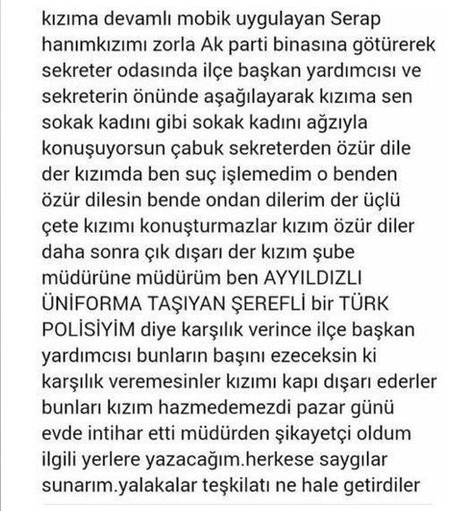 vaziyetcomtr's tweet photo. Polis memuru Nagihan Ekiz, Mersin'de intihar etti. 

Emekli başkomiser babası Adil Ekiz, kızının AKP Mezitli İlçe Başkanı, yardımcısı ve sekreterinin hakaretlerine uğradığını iddia etti. https://t.co/otFp6FIHeB