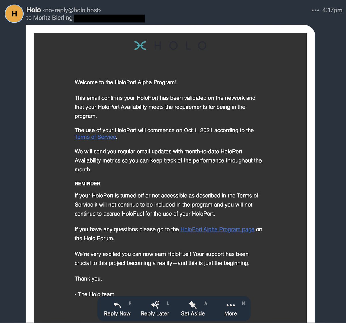 It has begun.

(The <a href="/H_O_L_O_/">Holo</a> HoloPort Alpha program, that is)

cc <a href="/holochain/">Holochain</a>