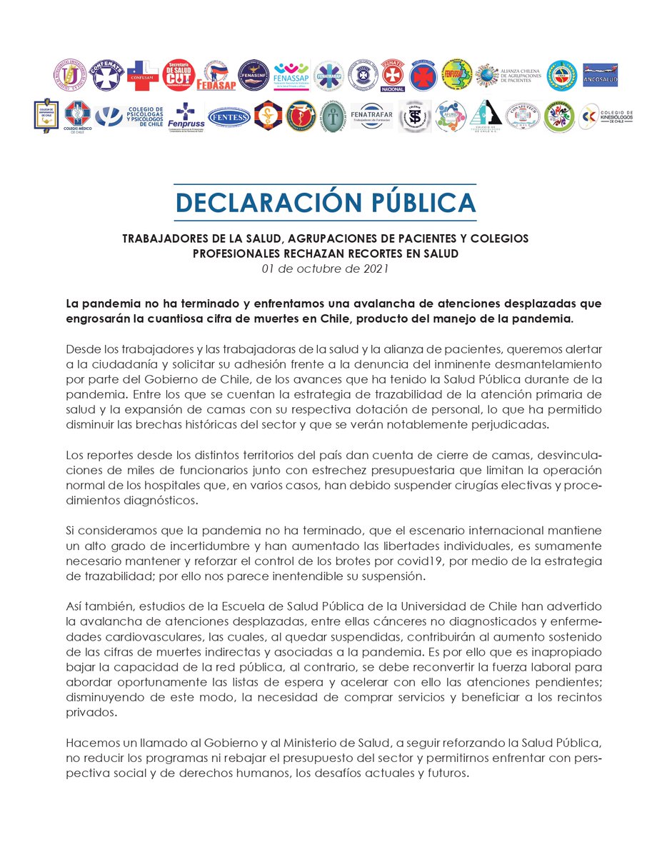 colegioenfermer's tweet photo. #DeclaraciónPública
Trabajadores de la Salud, Agrupaciones de Pacientes y Colegios  Profesionales rechazan recortes en Salud. https://t.co/aNbjJbb3sN
