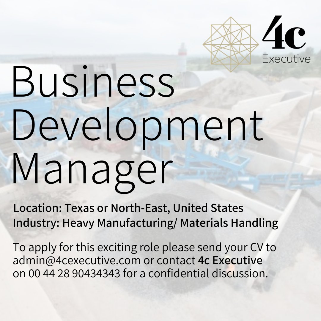 4cexecutive's tweet photo. We are working with a global leader and award-winning company within the wet processing equipment industry to seek a Business Development Manager. 
To apply please click the link:
https://t.co/qIPL2b7Dnt https://t.co/7hx8HaVh2W