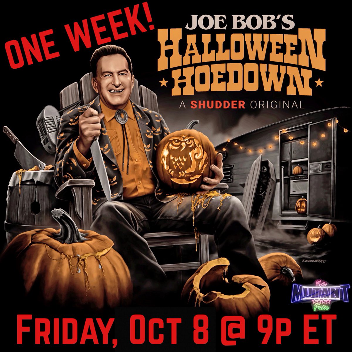 TheMutantFam's tweet photo. 🤠 ONE WEEK!!! 🤠

When is the first time you can recall watching Joe Bob?

Joe Bob’s Drive-In Theater? MonsterVision? The Last Drive-In?

Or perhaps the Hoedown will be a first-time watch for you? 

#MutantFam 
@kinky_horror https://t.co/KHnaP1eO1Q