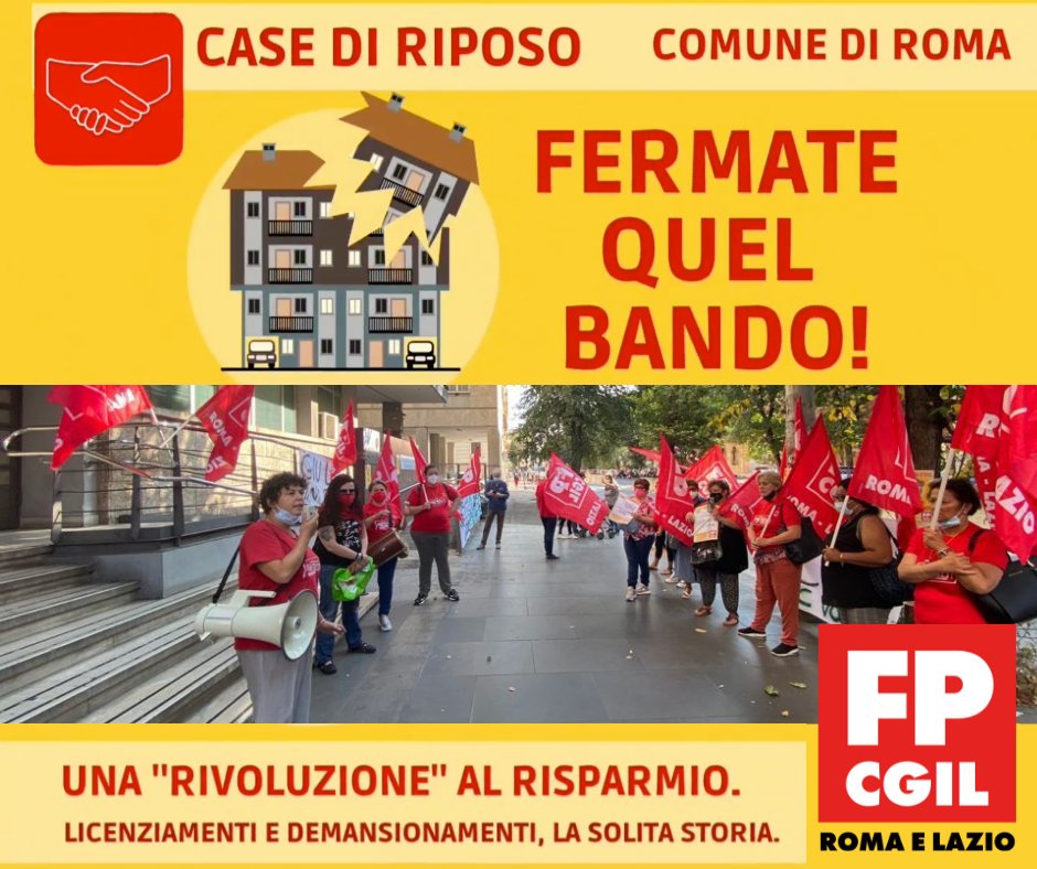 fpcgilromalazio's tweet photo. Roma Capitale, nuovo bando case di riposo: meno ore, demansionamenti, posti di lavoro a rischio. Fp #Cgil: “il bando va sospeso, basta rivoluzioni al risparmio. Andremo avanti con la mobilitazione per la dignità del lavoro e veri investimenti sul sociale”
https://t.co/qTxMp625tu https://t.co/ntIwFnPY1F