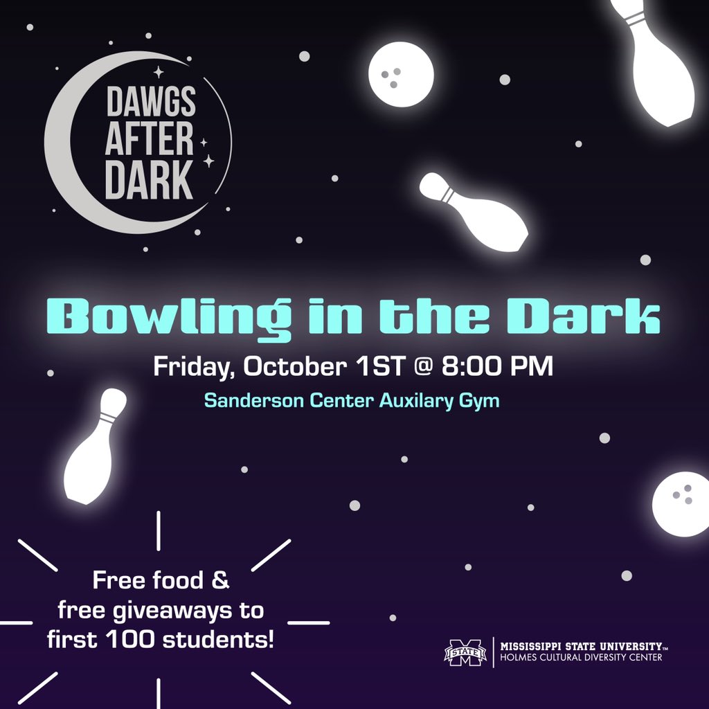 Join us tonight in the Sanderson Center at 8pm for Glow In Dark Bowling! We hope to see you there!

#freegiveaway #freefood #hailstate