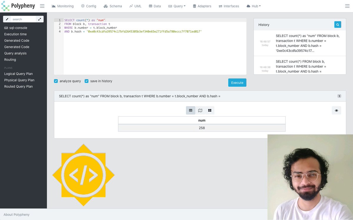 polypheny's tweet photo. During his project in the context of #gsoc, @shubhamyo built a data source adapter for #polypheny that allows to query the #ethereum #blockchain. https://t.co/1cx3IYKAAz
