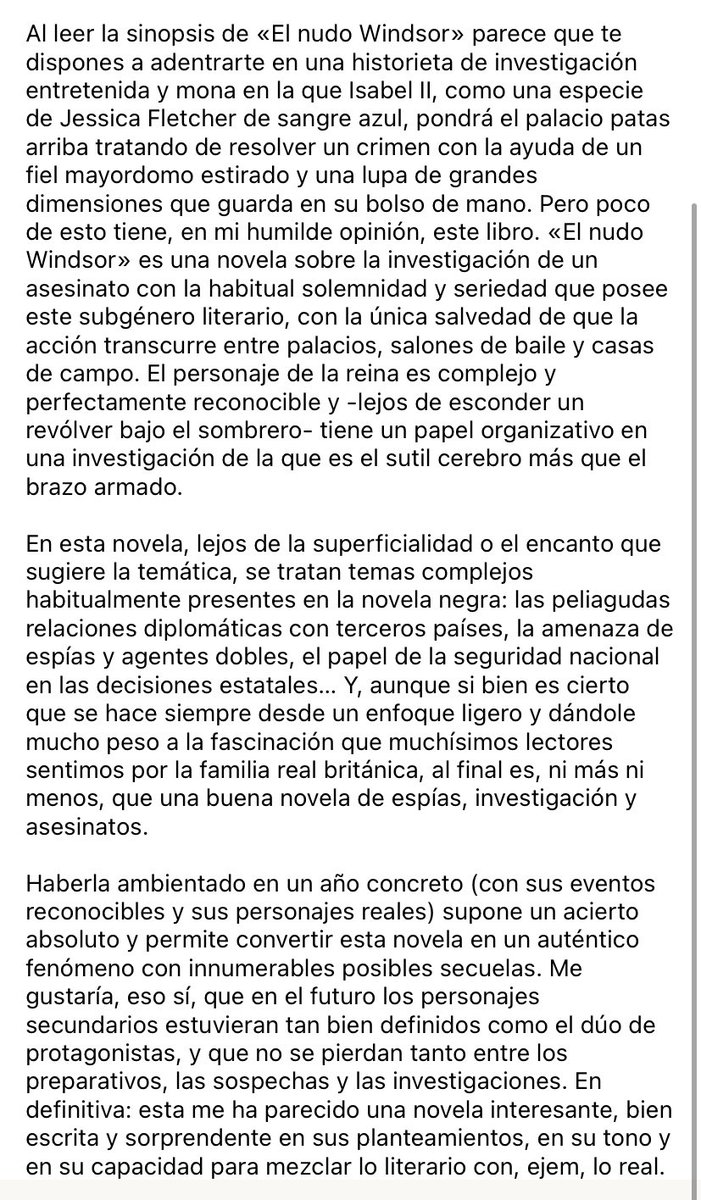Juan_Naranjo_'s tweet photo. 277. #ElNudoWindsor es una novela de #SJBennett editada en España en 2021 por @SalamandraEd con traducción de #PatriciaAntónDeVez. Es una novela de misterio en el que Isabel II se implica en la investigación de una muerte en una fiesta en su palacio.
⭐️⭐️⭐️⭐️ https://t.co/TpC7rJJgB4