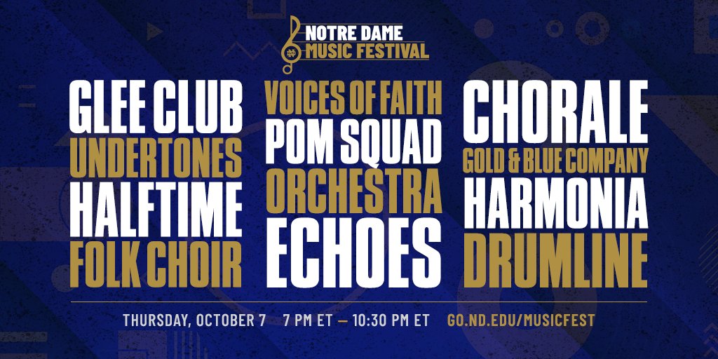 You are not going to want to miss this!

Next Thursday (October 7th) at 7 PM ET -- it's the Notre Dame Music Festival -- LIVE from Notre Dame Stadium!

You can see it all LIVE at: go.nd.edu/musicfest