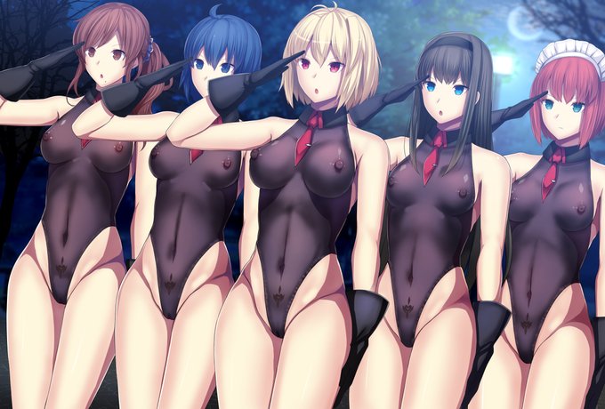 戦いに敗北し、洗脳改造されて身も心も戦闘員化してしまったメルティブラッドキャラ達。格ゲーのアーケードモードをクリアした時に表示されるエンディングCG風。 