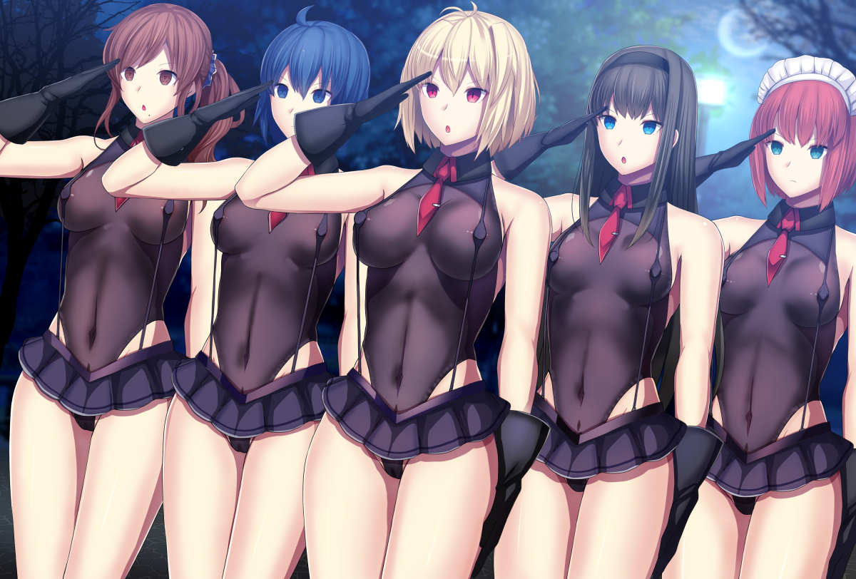 戦いに敗北し、洗脳改造されて身も心も戦闘員化してしまったメルティブラッドキャラ達。格ゲーのアーケードモードをクリアした時に表示されるエンディングCG風。 