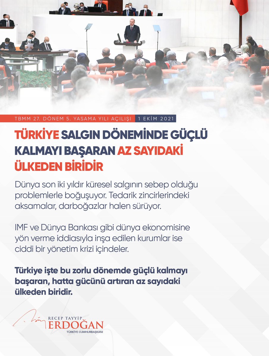 RTErdogan's tweet photo. Türkiye, zorlu salgın döneminde güçlü kalmayı başaran, hatta gücünü artıran az sayıdaki ülkeden biridir. https://t.co/CeJsmAEM3R
