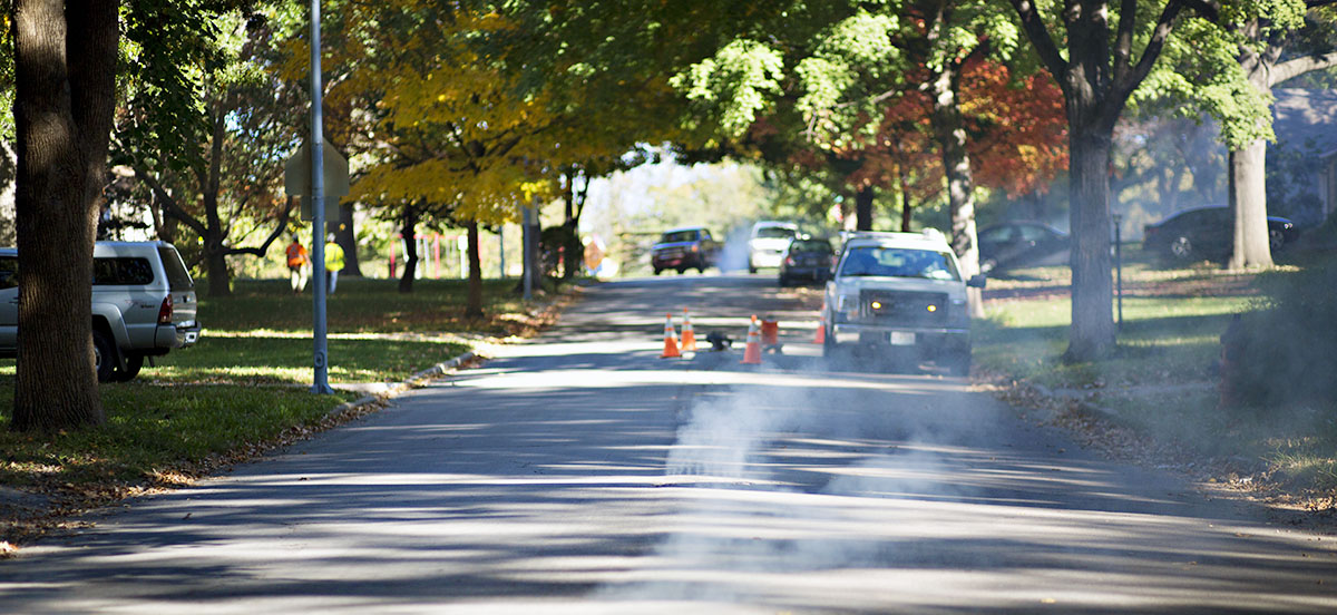 TREKKDesign's tweet photo. Colorful leaves, @Chiefs football and smoke testing in the Fall...these are a few of TREKK's favorite things! Contact us to schedule #smoketesting which is one of the most cost-effective ways to find sources of inflow and infiltration (I/I) in your sewer system. #TREKKKnowsFlow https://t.co/vlWFCOzwIL