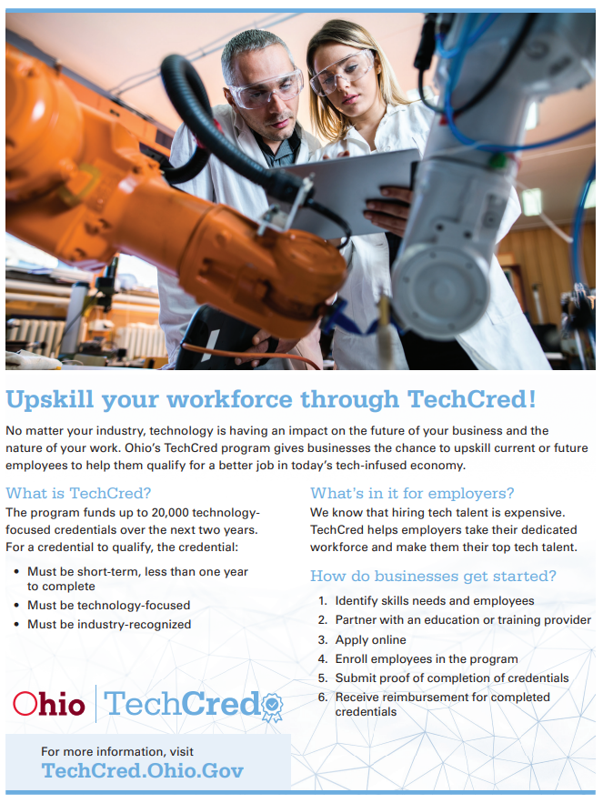 OhioLEDC's tweet photo. Ohio businesses can upskill their workforce through TechCred! The October application window is open now. Learn more and apply today https://t.co/o4FqPcrjRZ 
Or contact LEDC for application assistance, 740-377-4550 or sarah@ledcorp.org
#ohiotechcred #LEDCWorkforce https://t.co/48dYQRbqa8