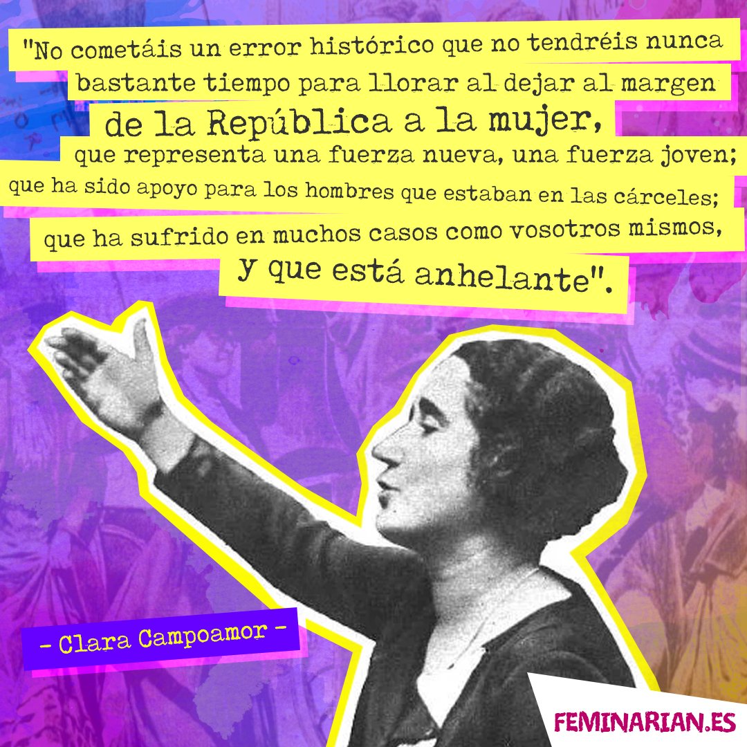 feminarian's tweet photo. #TalDíaComoHoy hace 90 años (1 de octubre de 1931), Clara Campoamor defendió los principios de justicia social, alzando la voz a favor del voto femenino. Su defensa memorable abrió las puertas a las mujeres para pudiesen ejercer este derecho fundamental. https://t.co/hCr4Ny7ilV