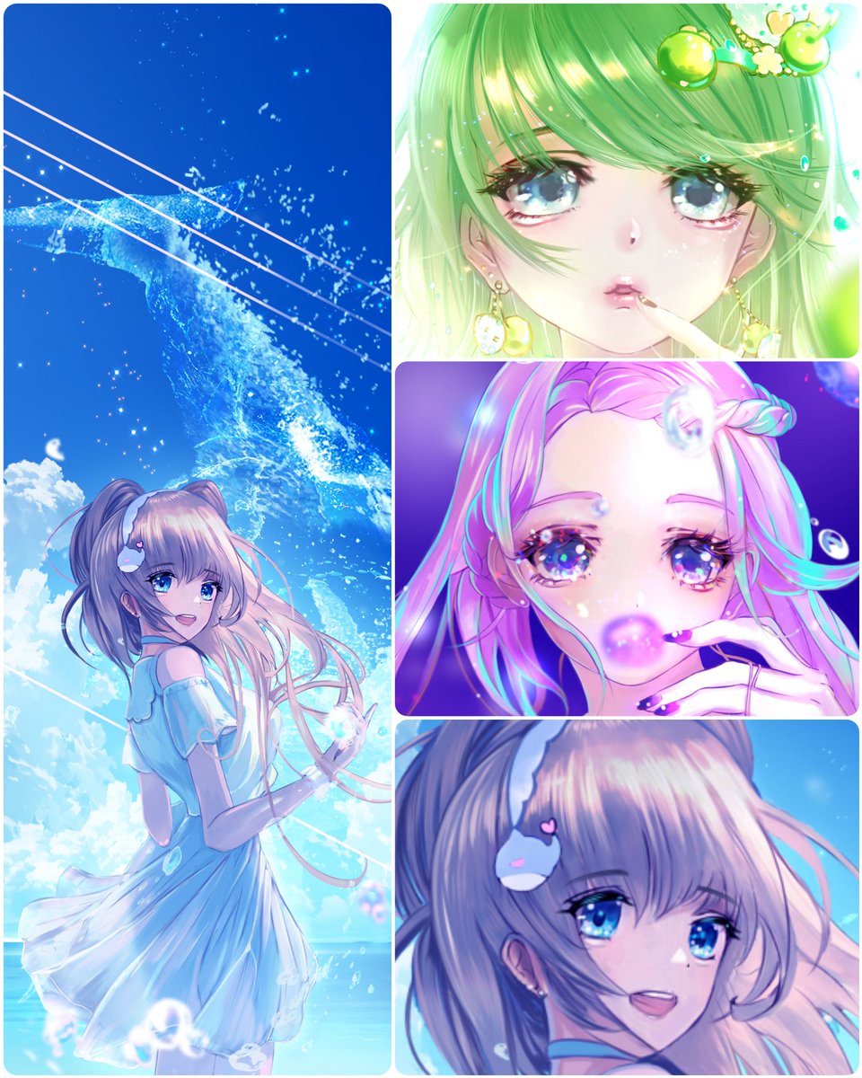 「#今月描いた絵を晒そう 
先月描いた女の子🐳💙 」|まころん🐳のイラスト