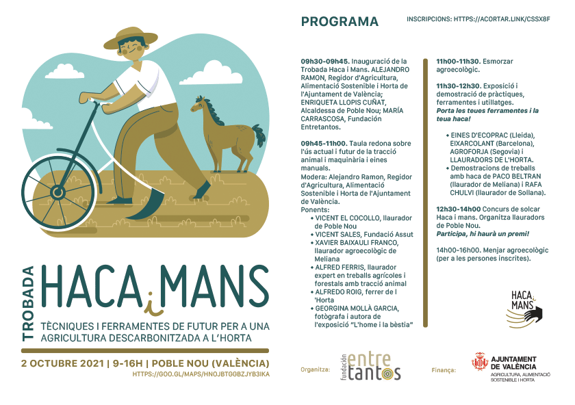 RECORDEM🧐
Trobada final #HacaiMans: Taula redona, demostracions, concurs de solcar, exposició de fotos, menjar agroecològic 🐴🐂

🗓️2 d'octubre, 9:30-16h
📍Poble Nou

Inscripcions: forms.gle/6q1K1wR7x7PnRw…
Info: entretantos.org/haca-i-mans-se