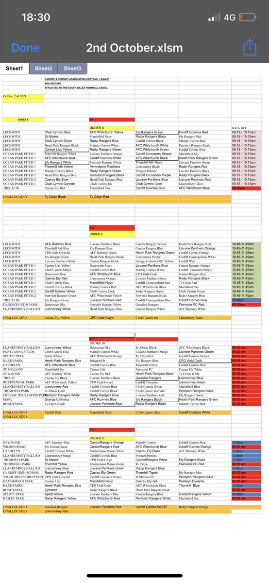 MaindyCorriesfc's tweet photo. All Cardiff Parks grass pitch matches are off this weekend so all Junior games are cancelled, however there  are a few mini fixtures that are scheduled at 3G venues &amp; those at the moment are still going ahead.
Below is the mini fixture matrix which includes the 3G fixtures https://t.co/dwwEwL9d84