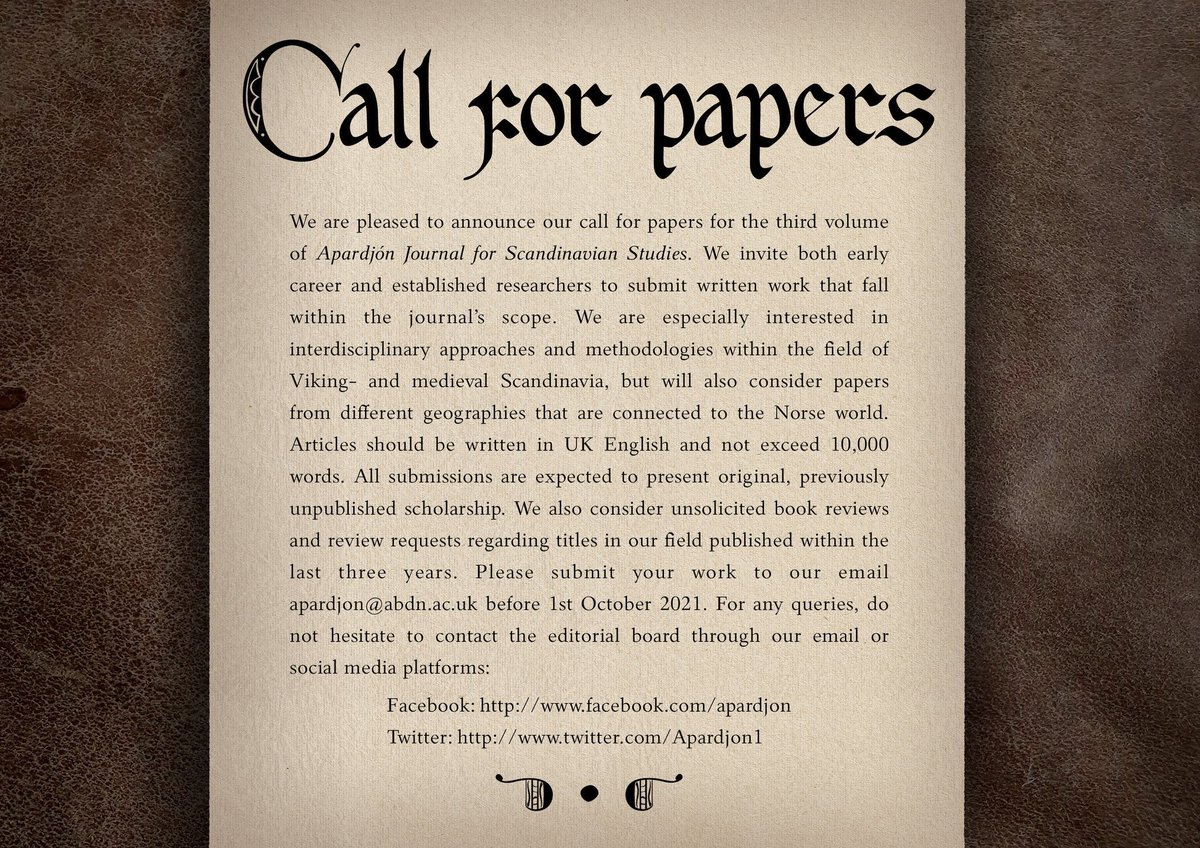 Apardjon1's tweet photo. VOLUME 3 DEADLINE
Don’t forget, the extended deadline for Volume 3 of @Apardjon1 is TODAY, 1 October! #MedievalTwitter #AcademicChatter #OldNor https://t.co/SxKsH8LLT7