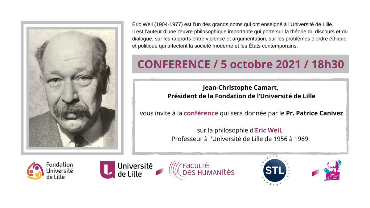 FondUnivLille's tweet photo. Conférence passionnante ... ouverte à toutes et tous.
Quand la philosophie donne des clefs pour prendre du recul ...
Inscription > https://t.co/RYCcZw0doy
Passe sanitaire obligatoire
@univ_lille @FHUMA_ULille @STL_ULille
#EricWeil #Conference https://t.co/RLVErpKvvc