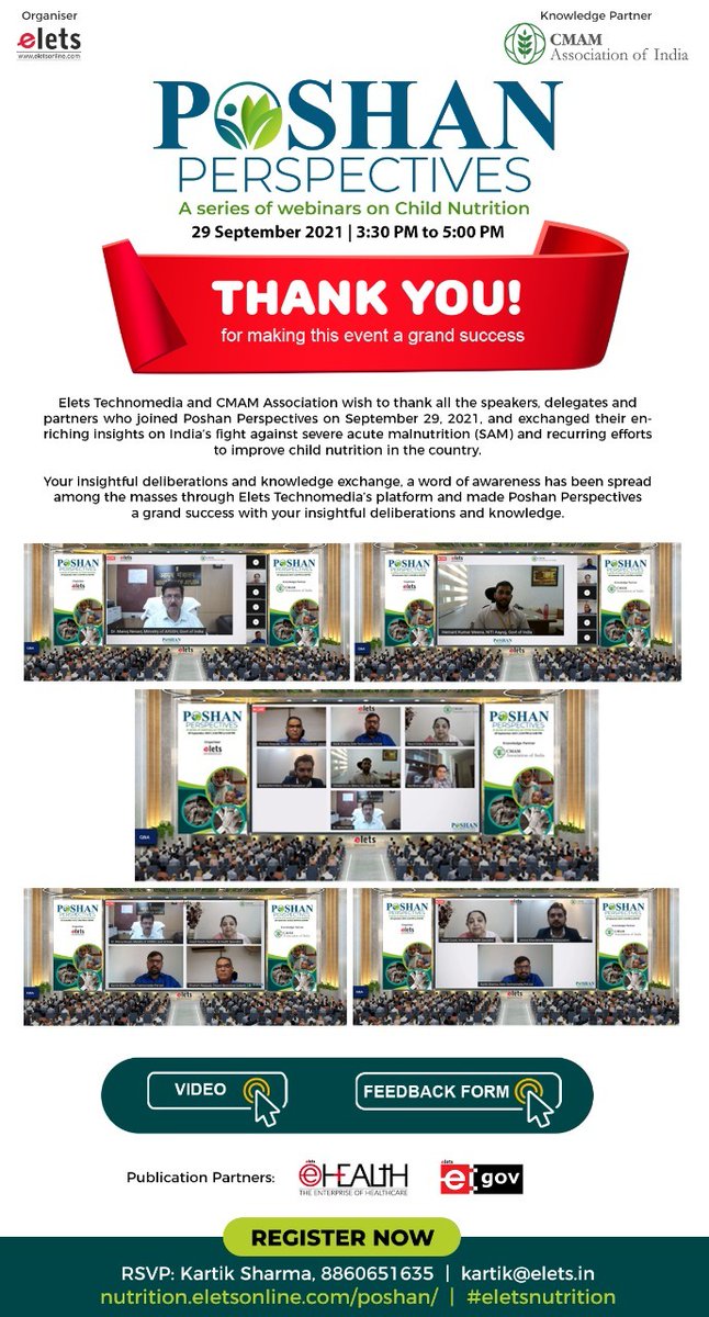 egovonline's tweet photo. We extend our heartfelt gratitude to all the speakers, delegates and partners who made POSHAN Perspectives, a webinar on #ChildNutrition, a grand success.
@moayush @NITIAayog @cmamassociation @VedantaLimited @ThisIsReckitt
#eletsnutrition #SAM #unitedagainstsam https://t.co/vTisWmuSKA