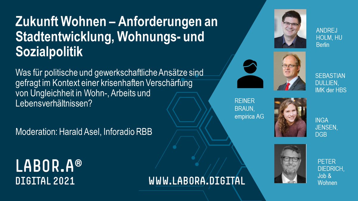 Arbeit_Zukunft's tweet photo. Ein Highlight der #labora21 ist das Panel Zukunft #Wohnen in Kooperation mit inforadio @presse_rbb. Diskutiert wird u.a über #Wohnungspolitik im Kontext von #prekärer #Arbeit, #Digitalisierung und soz.ökolog. #Transformation #Mietenwahnsinn #Volksentscheid @dgb_news @HumboldtUni https://t.co/KWHKOwcdVx