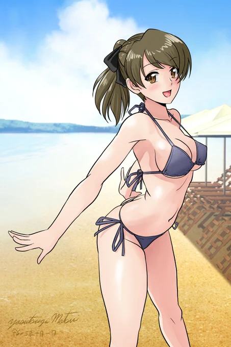 #自主的ガルパン版深夜のお絵描き60分一本勝負
ビキニの高島レミさん! 