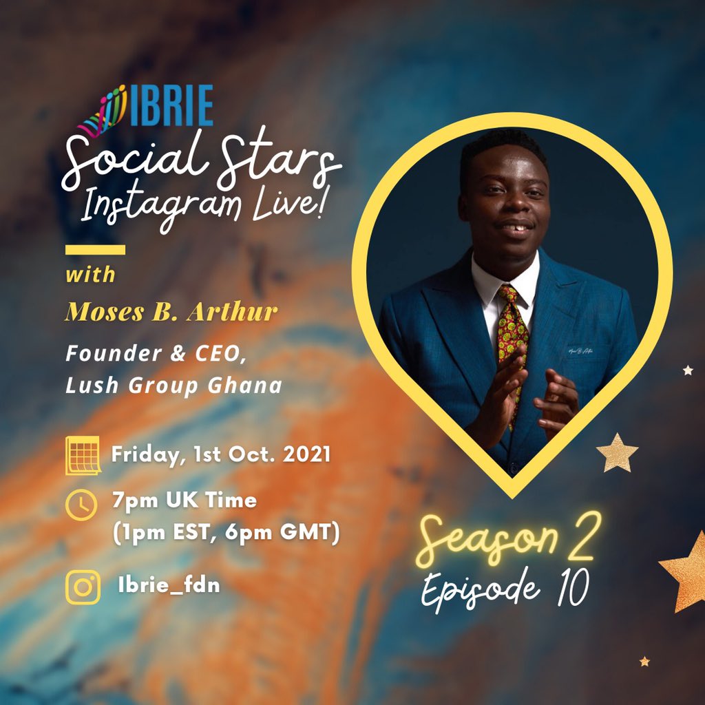 themosesarthur's tweet photo. I will be live on "Social Stars" with Ibrie Foundation (London) at 6PM tonight on Instagram. Don't miss the conversation as we delve deep on Leadership and Business Entrepreneurship.
•
#DreamDareAndDo #WeAreTooLoadedToBeEmpty #TheMakingOfAMogul https://t.co/qL0jv3QOis