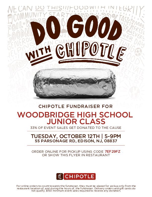 Join the Junior Class at the Menlo Park Chipotle on October 12th from 5-9pm! Mention the fundraiser, and a portion of your sale will go to the Junior Class! #WeAreBarrons