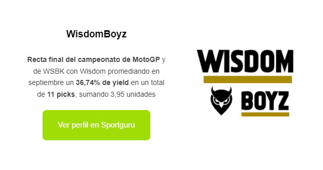 Sportguru_es's tweet photo. Recién enviada la newsletter de octubre, con los tipsters destacados de septiembre (todos ellos por encima del 20% de yield 🙂)

➡ @MUSCLE_PICKS: https://t.co/pd88HtEPXr
➡ Giovanni: https://t.co/NqHJaRAynY
➡ @wisdom_picks: https://t.co/nxu4uvkOzj https://t.co/VfoIXTkvdn