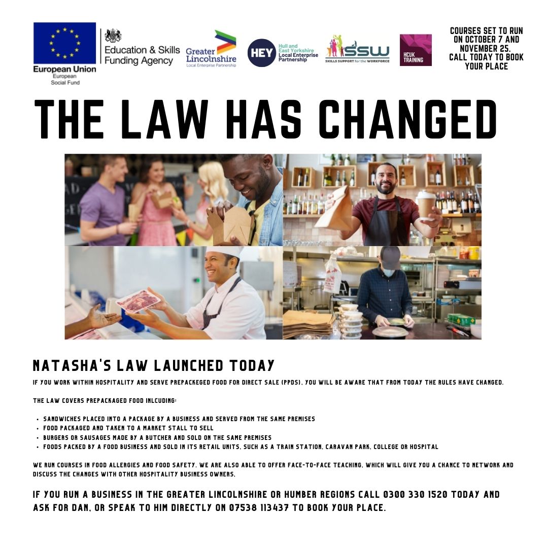 If you or your team need support and would like to sign up to one of our courses get in touch today. We have courses on October 7 and November 25, with new dates added all the time. Call Dan on  0300 330 1520 today to find out more.  #foodsafety #natashaslaw #allergens