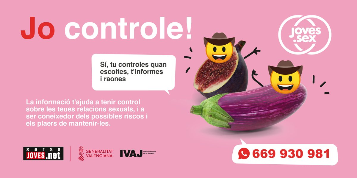 jovesnet's tweet photo. Jo controle! 🙆🏻‍♂️🙆🏼‍♀️

Sí, tu controles quan escoltes 👂🏻, t'informes 📚 i raones 🤔. La informació t'ajuda a tenir control sobre les teues relacions sexuals, i a conéixer possibles riscos i plaers de mantenir-les 🔥

Informa’t 

 📞 Telèfon i 📲 WhastApp: 669930981 
De 18 a 20h https://t.co/bKar0ZZC8t