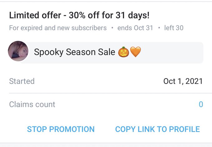 🧡It&rsquo;s Officially Spooky Season🧡   30% off for the first 30 subs to claim, ends On Halloween 🎃   https://t<a href="/tag/of"class="tags"><span>#of</span></a><a href="/tag/content"class="tags"><span>#content</span></a><a href="/tag/onlyfans"class="tags"><span>#onlyfans</span></a><a href="/tag/contentseller"class="tags"><span>#contentseller</span></a>