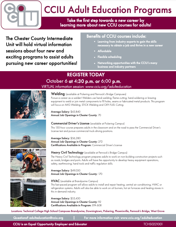 So excited to share these #adulteducation opportunities with #CareerReadyPA <a href="/PADeptofEd/">PA Department of Education</a> #CCIUInnovates #CareerReadyChesCo #Region10